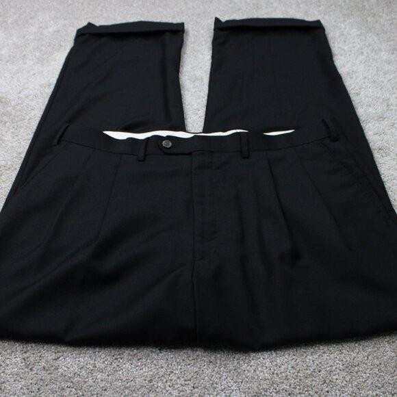 LAUREN Ralph Lauren Pants Mens 38x32 Black Wool/Cashmere Flat Front Cuffed - Picture 2 of 12